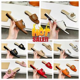 2024 Top slipper designer leather ladies sandals summer flat shoes Black fashion beach women slippers letter drag