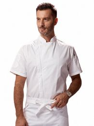 hotel Chef Overalls Short-Sleeved Restaurant Male Cook Zipper Uniform Cafe Milk Tea Shop Waiter Jacket Light and Breathable h6S5#