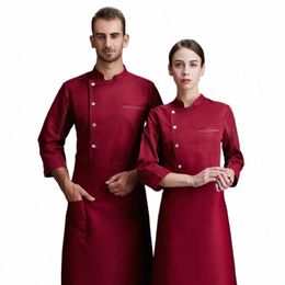 chef Uniform Unisex Waiter Work Jacket Catering Service Lg Sleeve Breathable Single-breasted Chef Overalls Stand Collar Tops v4pV#