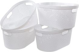 Laundry Bags 4 Packs Plastic Baskets White Large Dirty Clothes Organizer Hampers 40 L