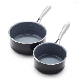 Cookware Sets Swift Healthy Ceramic Nonstick Saucepan Set 1QT And 2QT Without Lids Stainless Steel Handles Black