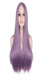 9 Colours Long Straight Middle Part Wig For Women Black White Pink Orange Purple Grey Hair Heat Resistant Synthetic Hair Wigs5485375