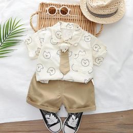 Clothing Sets Boys Clothes Summer 2024 Children Cotton Tie Shirts Short Pants 2pcs Cute Suit For Baby Tracksuits Kids Outfits Toddler 5Y