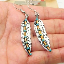 Dangle Earrings Vintage Tribe Turquoise Leaf Pendant For Women Bohemian Natural Stone Oil Drop 2024 Jewellery Gifts
