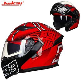 Motorcycle Helmets JIEKAI JK902 flip over motorcycle helmet dual lens motorcycle off-road motorcycle helmet black and white red rice XL 2XLL204