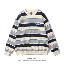 Mens Hoodie Spring Striped Long Sleeved Youthful Campus Student Loose and Trendy Couple Outfit Female Instagram