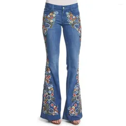 Women's Jeans Vintage Fashion Flare Pants 2024 Autumn Intellectural Style Denim Slightly Ragged Mid Rise Embroidered