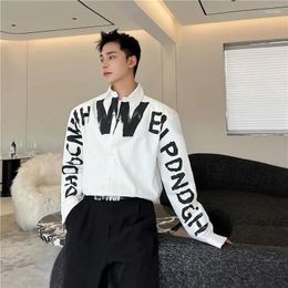 Men's Casual Shirts Autumn Winter Extra Large Letter Printed Long-sleeved Shirt Slim Loose High Street Men Tops Male Clothes