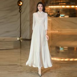 Casual Dresses Women Spring Summer Chinese Style Long Dress Fashion Cheongsam Collar High Waist White Elegant Exquisite Slim