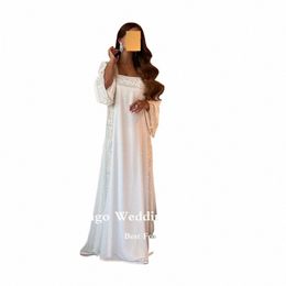 verngo Elegant White Ivory Silk Dubai Arabic Women Formal Evening Gowns Straight Embroidery Beads Lg Sleeves Night Sleep Gowns j24T#