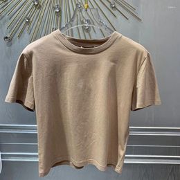 Women's T Shirts Pure Cotton Khaki T-Shirt For Women High Quality Solid Colour Top 2024 O-Neck Short Sleeve Tees Lady