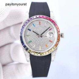 Roles Watch Swiss Watches Diamond Mens Rainbow Automatic Mechanical Montre De Luxe Rubber Strap Fashion Wristwatch 41mm Waterproof