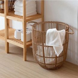 Laundry Bags Hand-Held Basket Real Rattan Hand-Woven Dirty Changing Clothes Storage Decorative Flower