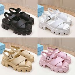 Platform Monolith Foam Rubber Sandal Padded Nappa Leather Slides Women Bread Slippers Summer Cutout Buckle Beach Shoes With Box 540