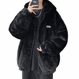 new Winter Premium Veet Hooded Jacket Fluffy Warm Coat Men Neutral Autumn Lightweight Soft Streetwear Hip Hop Harajuku Jackets h8mW#