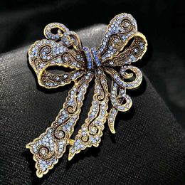 Pins Brooches 1 Pc Womens Rhinestone Bowknot Brooch Alloy Retro Bow Corsage Pin Accessories Y240329