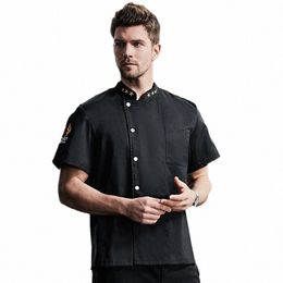 hotel Breathable Men's Kitchen Jacket Restaurant Women Chef Costume Canteen Cook Uniform Food Service Waiter Short-Sleeved H7dz#