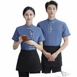 logo 2023 Chinese Resturant Waiter Uniform Catering Teahouse Waitr Uniform Hot Pot Workwear Food Service Cooking Clothes L6Xl#