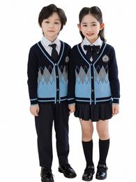 british academy style spring autumn elementary middle school student's school uniform suit,children clothes knitted sweater suit 58Ex#