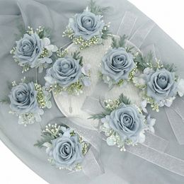 wedding Boutniere Silk Roses Corsage Wrist Bridesmaid Bracelet Frs Groom Butthole Suit Broche accesorios de boda w1zX#