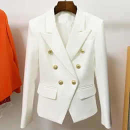 Women's Suits HIGH STREET White Blazer Women 2024 Slim Jacket Fitting Metal Lion Buttons Double Breasted Female Pink 4XL