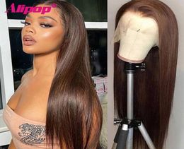 Lace Wigs Light Brown Straight Human Hair For Women T Part HD Front Pru Plucked With Baby Peruvian Remy Wig8752665