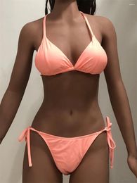 Women's Swimwear 2024 Swimsuit High Quality Lace-up Backless Fashion Sexy Push Up Solid Colour Split Bikini Swimming Suit Female