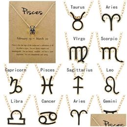 Pendant Necklaces Fashion 12 Constellation Necklace Classic 18K Gold Zodiac Sign Enamel Cross Chain Jewellery With Gift Card Drop Delive Dhv5A