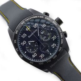 Mens watches sports racing style VK Quartz movement Uhr Black face Chronograph leather bracelet 44mm Wristwatches Hanbelson212T