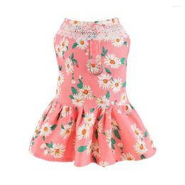 Dog Apparel Pet Dress With Flower Decoration Small Chest Strap Fashion Season Costume For Puppy