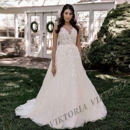 VIKTORIA Simple Wedding Dresses For Bride V-neck Lace Up Tank Sleeveless Robe De Mariee Women Personalized Customization 240407