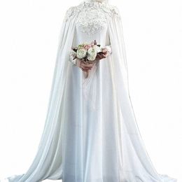 ciynsia Hijab Muslim Wedding Dres for Bride High Neck Chiff Abaya Robe Lg Sleeves Islamic Bridal Gown with Cape In Stock 17gb#