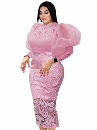 elegant Lace Dres Plus Size 3XL 4XL Lg Lantern Sleeve White Pink Bodyc Vintage Prom Dr Gowns for Ladies Evening Party 29Aa#