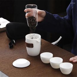 Teaware Sets Lanolin Jade Porcelain Boutique White Tea Set Travel One Pot Three Cup Portable Bag Beverage Gift