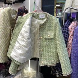 Women's Jackets Short Tweed Down Cotton Jacket 2024 Winter Tassel High Quality Ladies OL Warm Coat