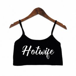 women's Sexy Elastic Cott Camis Sleevel Short HOT WIFE Sexy Crop Top New Fi Letters Print Summer Tank Top Bar Women 10YY#