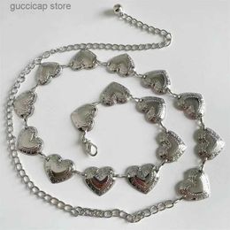 Waist Chain Belts Retro womens belt metal heart-shaped chain belt tassel belt decoration womens body jewelry Y240320