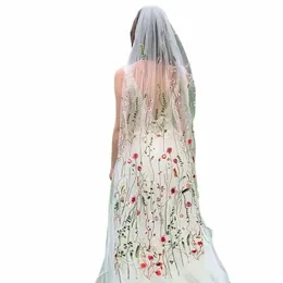 high-end 1.5M Bridal Veil Romantic Floral Embroidery Lace Wedding Dr Hair Accories With Comb c3jx#