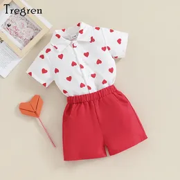 Clothing Sets Tregren 1-5Y Kids Boys Shorts Set Valentine's Day Clothes Summer Short Sleeve Heart Print T-Shirt Tops With Elastic Waist