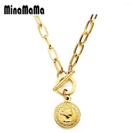 Choker Stainless Steel Paperclip Chain Coin Pendant Necklace For Women OT Buckle Necklaces Toggle Jewelry