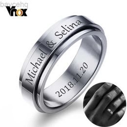 Wedding Rings Vnox Personalised Spinner Ring for Men Women 6mm Stainless Steel Rotatable Wedding Band Custom Name Date Initial Male Tail Ring 24329