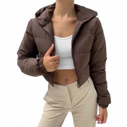 women Newest cott padded jacket Brown Black Autumn Winter Hooded short coat Zip Parkas Warm Fi Ladies INKEO 1O064 B6XF#