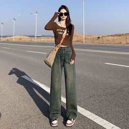 2024 Early Spring New Super Soft Draping Jeans Womens Loose High midjen Trendiga Casual Wide Leg Floor Drabyxor