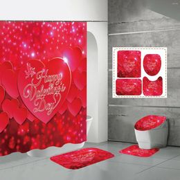 Shower Curtains Towel Racks For Bathroom Freestanding Valentine's Day 4 Pieces Curtain Set With Rugs Sets