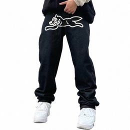 2023 New Fi Ropa Dog Print Baggy Men Hip Hop Jeans Pants Y2K Clothes Black Straight Luxury Denim Trousers Pantal Homme S4It#