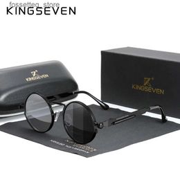 Sunglasses KINGSEVEN High Quality Gothic Steampunk Sunglasses Polarized Men Women Brand Designer Vintage Round Metal Frame Sun Glasses L240322