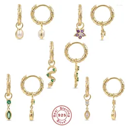 Hoop Earrings 925 Sterling Silver Zircon Pearl Snake Flower Beach Party Luxury Jewellery 2024 Trend Women's Charm Accessories Gift