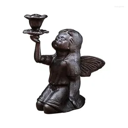 Candle Holders Creative Cast Iron Kneeling Wings Angel Metal Holder Lanterns For Garden Picnic Party Decorations
