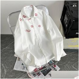 Mens Casual Shirts Printed Fashion Simple All-Match White Chic Loose Long Sleeve Teens Uni Shirt Button Up Blouses Drop Delivery Appar Dhlsg