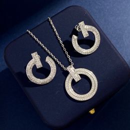 Never Fade Jewellery Sets Pendant Fashion Earring Necklace fashion sparkle circle shape T1 nail earrings stone earrings Lucky Set Wedding Women gift